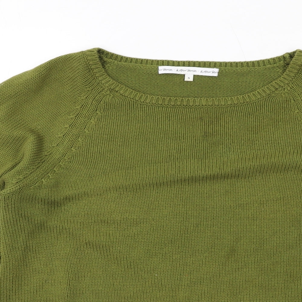 & Other Stories Womens Green Round Neck Cotton Pullover Jumper Size S - Cut Out Sleeve