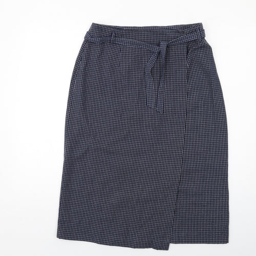 Talbots Womens Blue Geometric Cotton Wrap Skirt Size 12 Button - Belt included