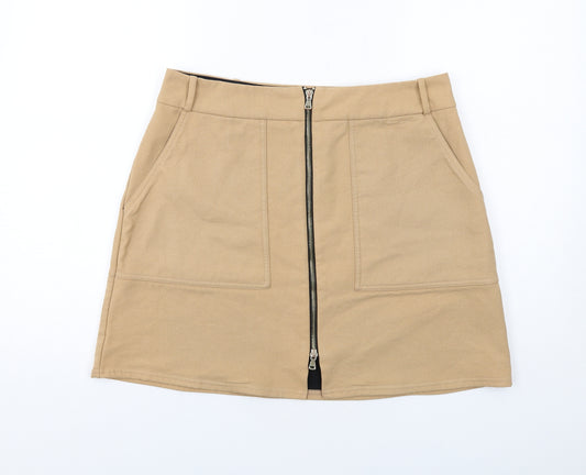 River Island Womens Beige Polyester A-Line Skirt Size 14 Zip