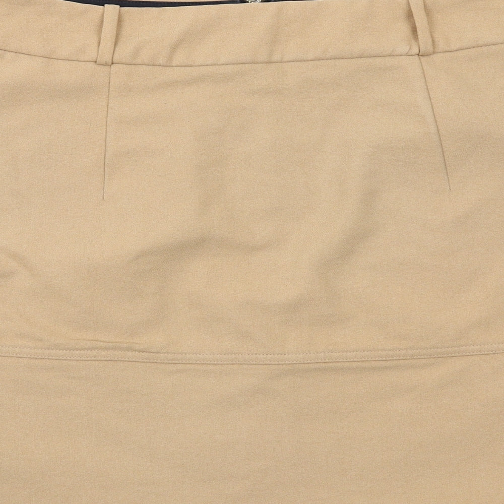 River Island Womens Beige Polyester A-Line Skirt Size 14 Zip