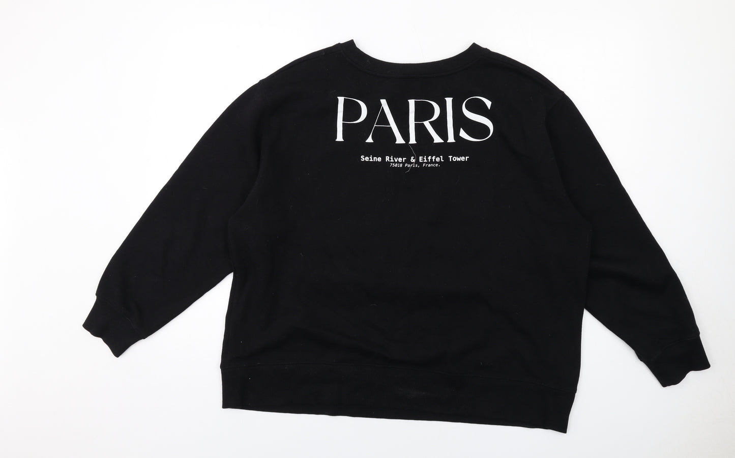Zara Womens Black Cotton Pullover Sweatshirt Size XL Pullover - Paris Back Print Eiffel Tower