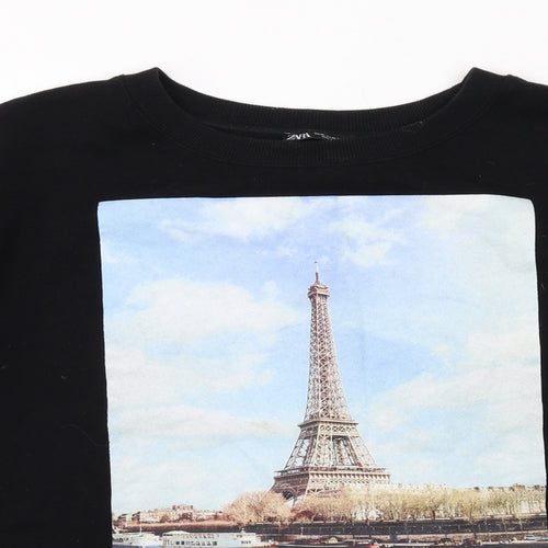 Zara Womens Black Cotton Pullover Sweatshirt Size XL Pullover - Paris Back Print Eiffel Tower
