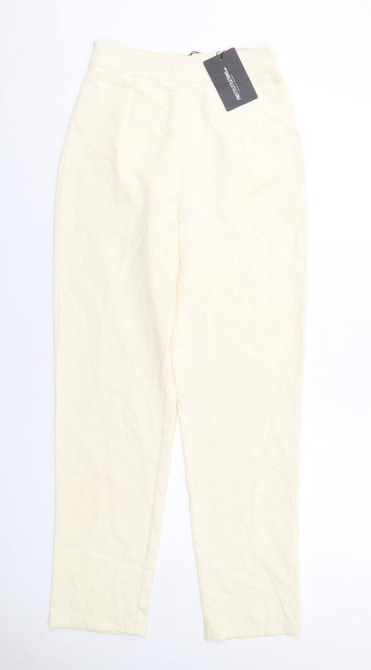 PRETTYLITTLETHING Womens Ivory Polyester Trousers Size 8 L31 in Regular Zip