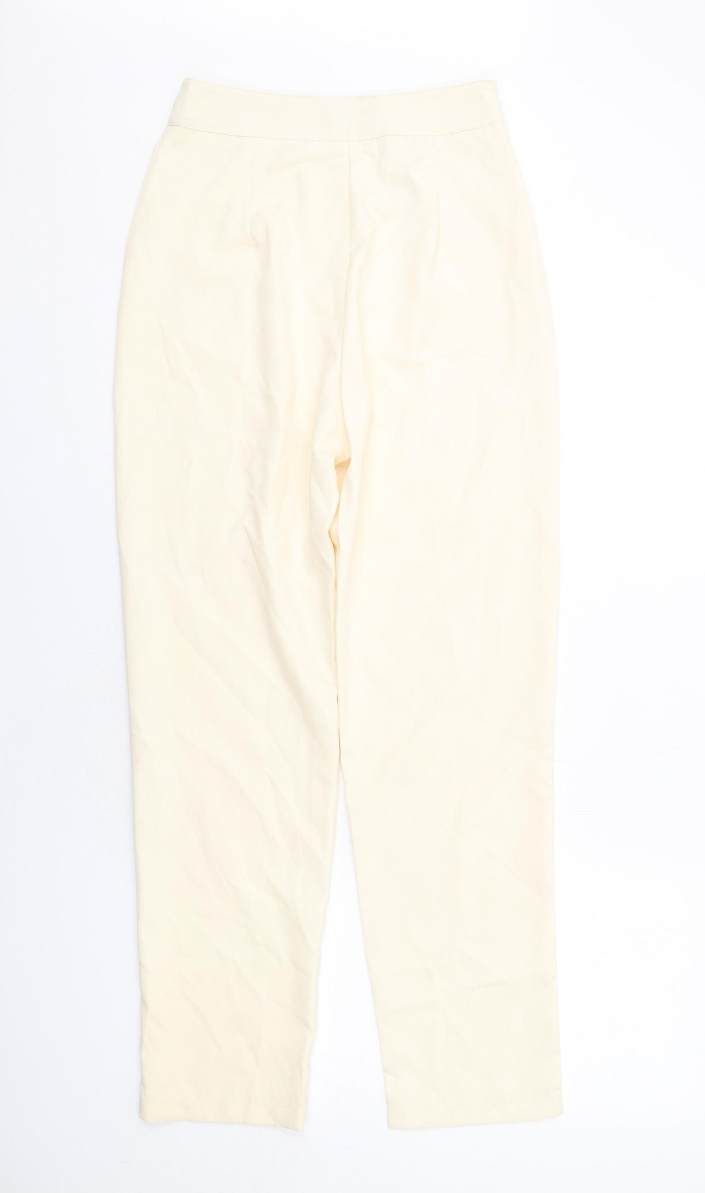 PRETTYLITTLETHING Womens Ivory Polyester Trousers Size 8 L31 in Regular Zip