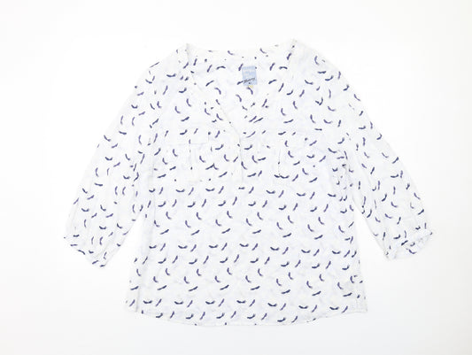 MANTARAY PRODUCTS Womens Blue Geometric Viscose Basic Blouse Size 18 V-Neck - Birds Print