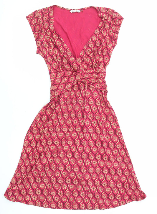 White Stuff Womens Pink Geometric Viscose A-Line Size 8 V-Neck Pullover