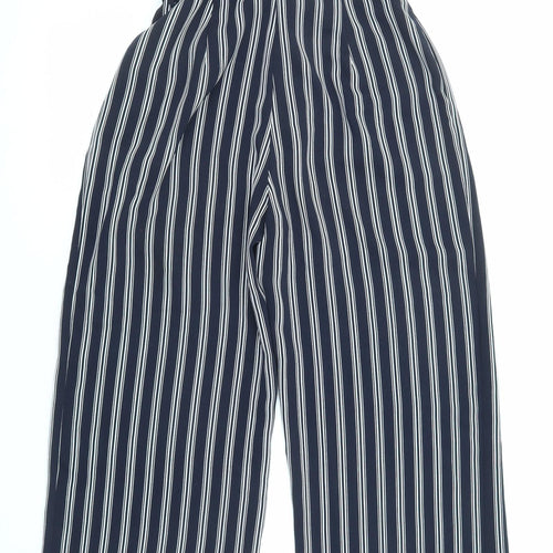 Warehouse Womens Blue Striped Polyester Trousers Size 12 L22 in Regular