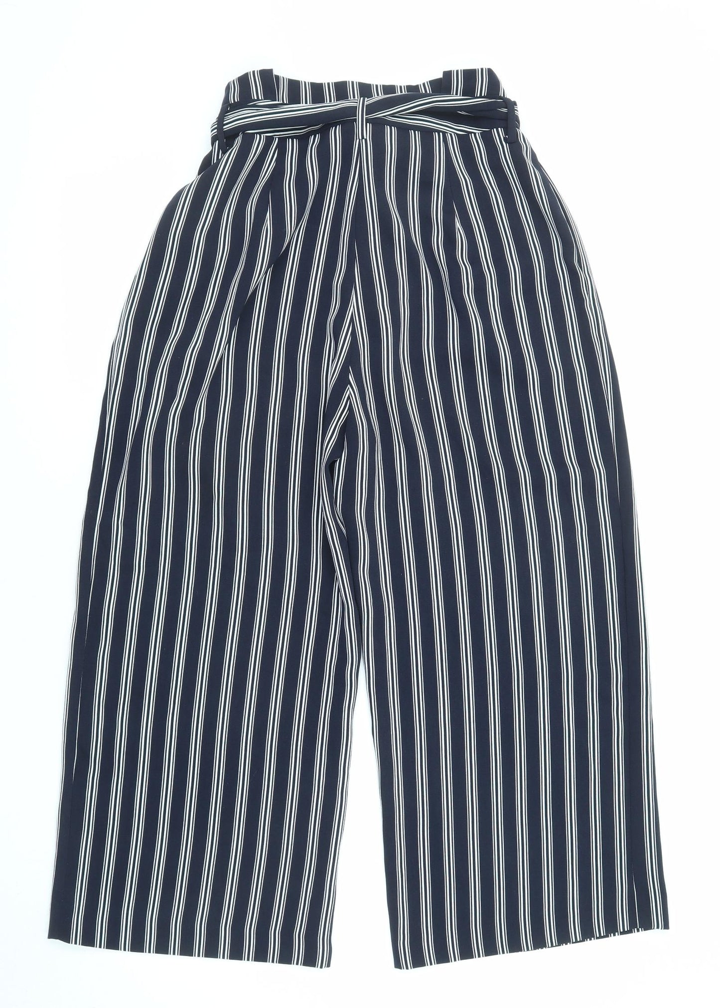 Warehouse Womens Blue Striped Polyester Trousers Size 12 L22 in Regular
