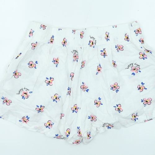 Marks and Spencer Womens White Floral Viscose Basic Shorts Size 10 L4 in Regular Button