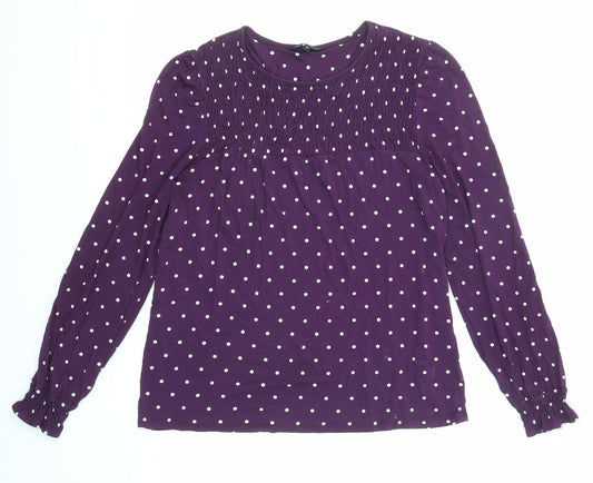 NEXT Womens Purple Polka Dot Viscose Basic Blouse Size 12 Round Neck