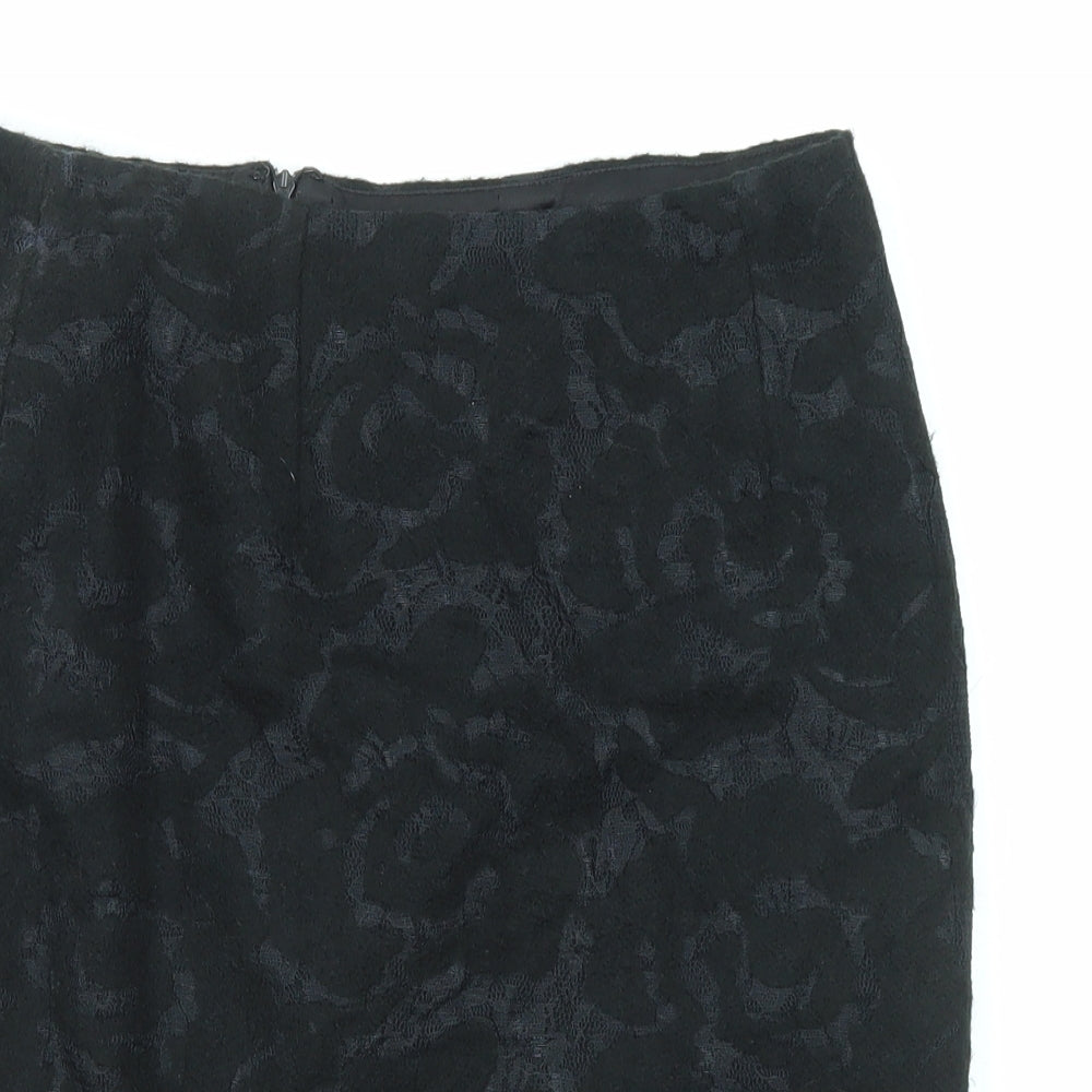 Clements Ribeiro Womens Black Floral Polyester Straight & Pencil Skirt Size 10 Zip