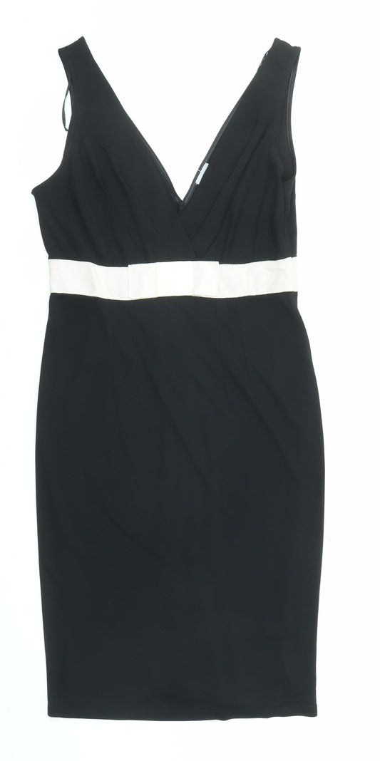 Oasis Womens Black Colourblock Polyester Pencil Dress Size 12 V-Neck Pullover
