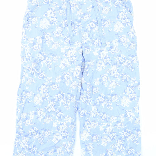 BHS Womens Blue Floral Linen Trousers Size 8 Regular Drawstring
