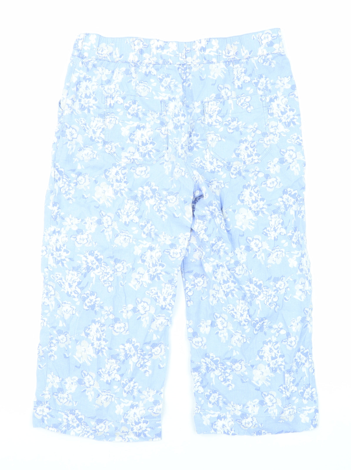 BHS Womens Blue Floral Linen Trousers Size 8 Regular Drawstring
