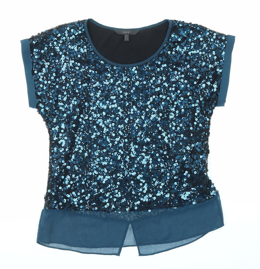 Coast Womens Blue Polyester Basic Blouse Size 10 Round Neck