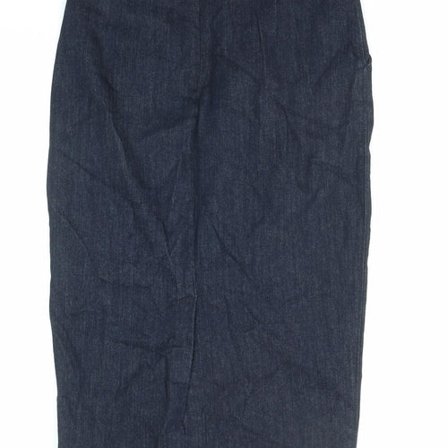 Marks and Spencer Womens Blue Cotton Straight & Pencil Skirt Size 12 Zip