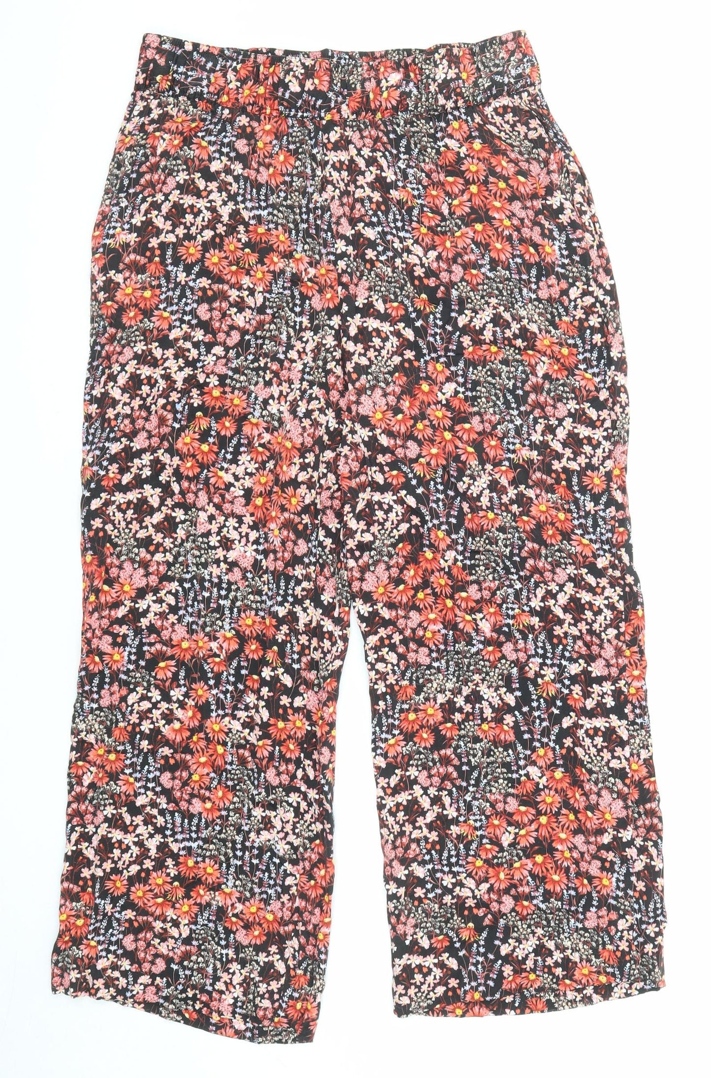 Marks and Spencer Womens Multicoloured Floral Viscose Trousers Size M L26 in Regular