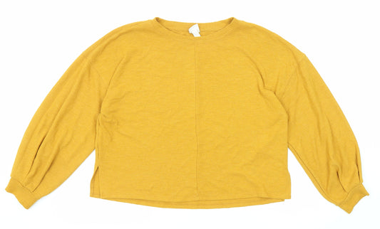 H&M Womens Yellow Polyester Basic Blouse Size S Round Neck
