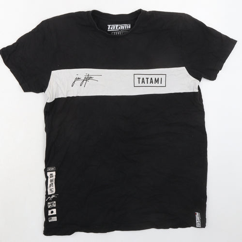 Tatami Mens Black Colourblock Cotton T-Shirt Size S Round Neck