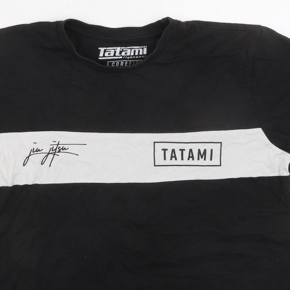 Tatami Mens Black Colourblock Cotton T-Shirt Size S Round Neck
