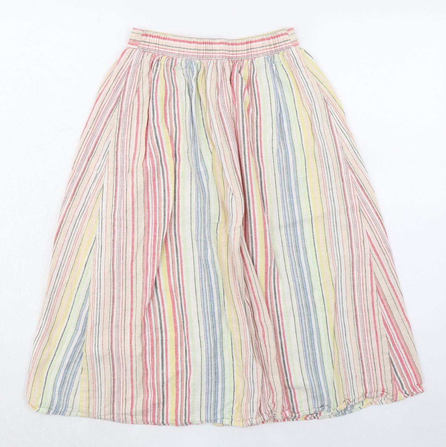 New Look Womens Multicoloured Striped Linen Peasant Skirt Size 8 Button