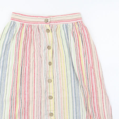 New Look Womens Multicoloured Striped Linen Peasant Skirt Size 8 Button