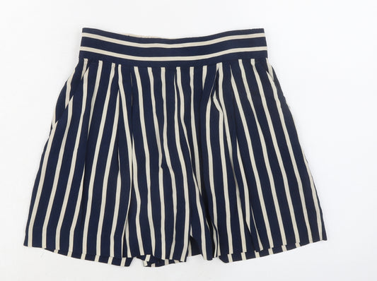 H&M Womens Blue Striped Viscose Basic Shorts Size 10 Regular Pull On