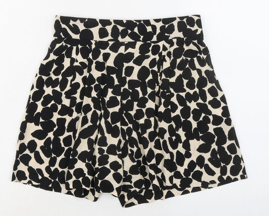 H&M Womens Black Geometric Viscose Basic Shorts Size 10 Regular Pull On