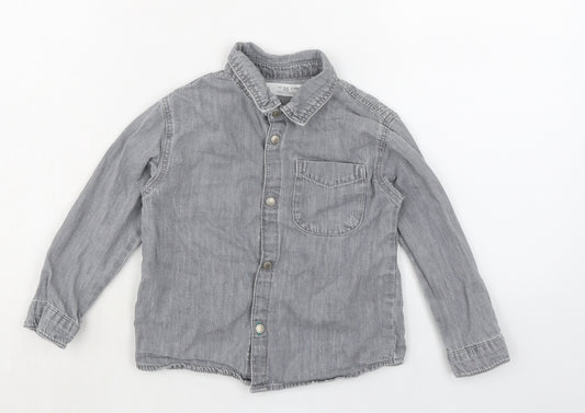 Zara Boys Grey 100% Cotton Basic Button-Up Size 3-4 Years Collared Button