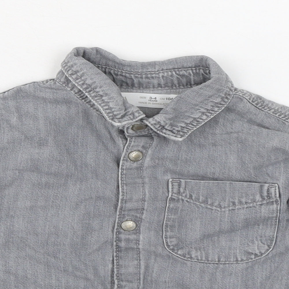 Zara Boys Grey 100% Cotton Basic Button-Up Size 3-4 Years Collared Button