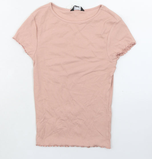 New Look Womens Pink Cotton Basic T-Shirt Size 8 Boat Neck - Ribbed