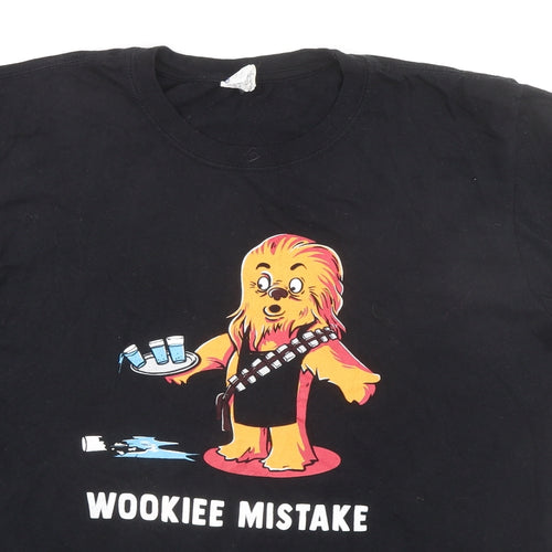 Star Wars Mens Black Cotton T-Shirt Size L Round Neck - Wookiee Mistake
