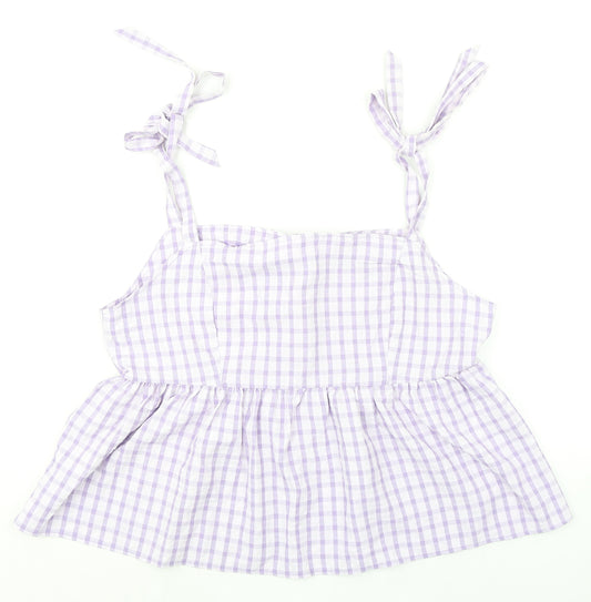 Dorothy Perkins Womens Purple Check Polyester Camisole Tank Size 18 Square Neck - Tie Shoulder Detail