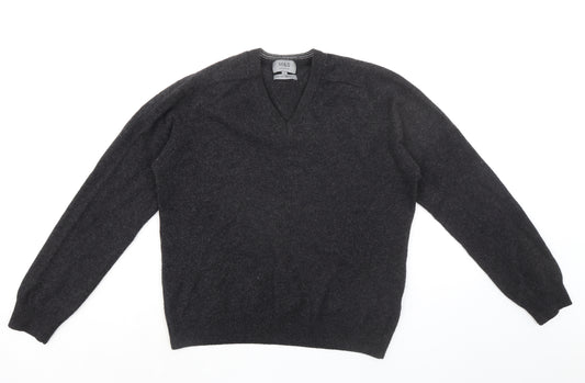 Marks and Spencer Mens Grey V-Neck Wool Pullover Jumper Size M Long Sleeve