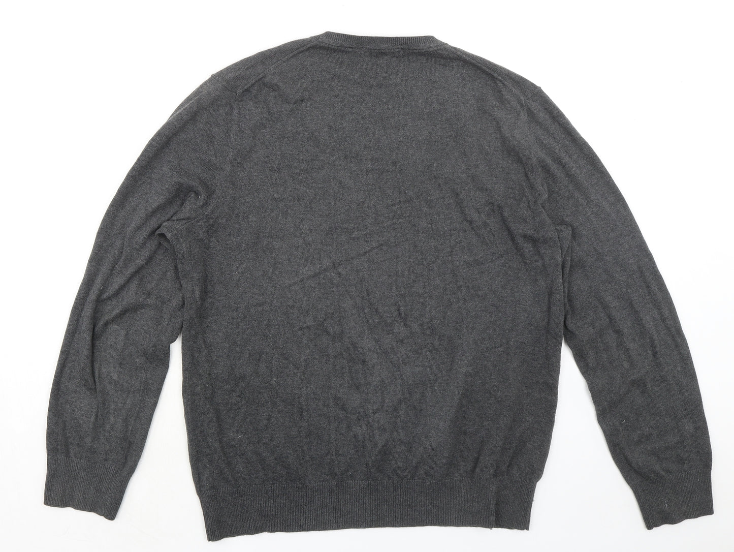 Gap Mens Grey V-Neck Cotton Pullover Jumper Size L Long Sleeve