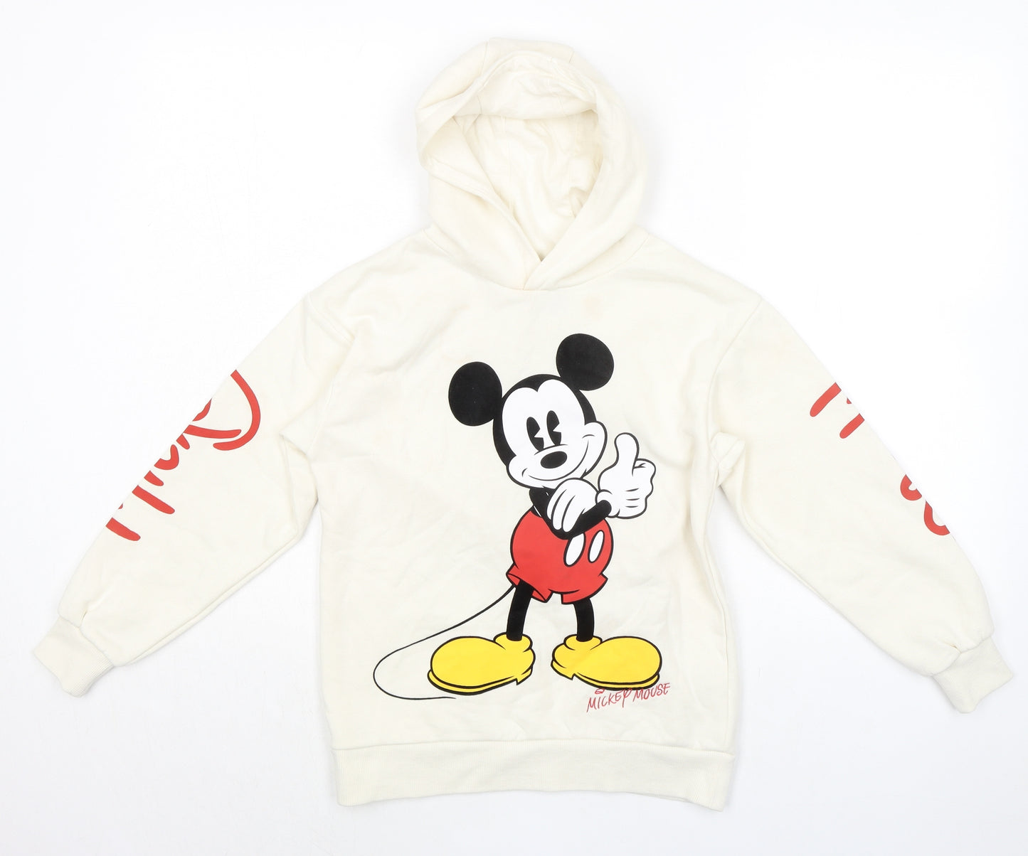 Disney Girls Ivory Cotton Pullover Hoodie Size 9-10 Years Pullover - Mickey Mouse