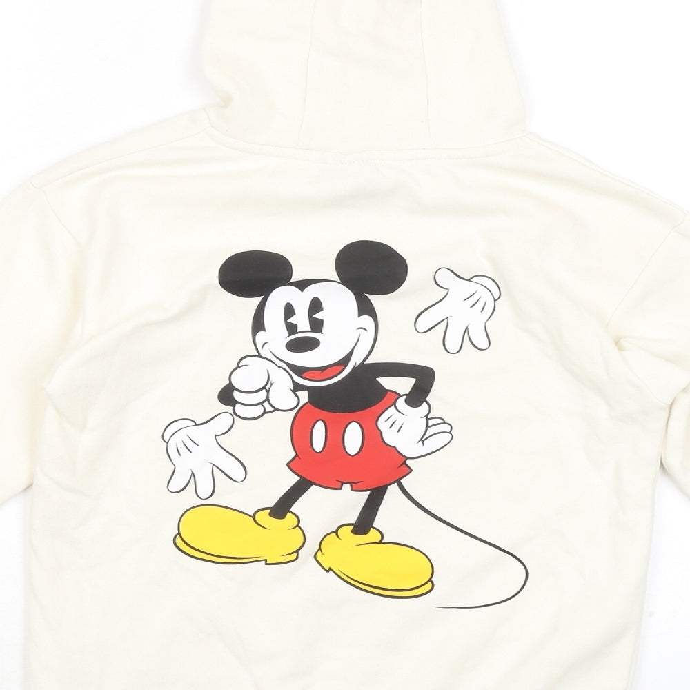Disney Girls Ivory Cotton Pullover Hoodie Size 9-10 Years Pullover - Mickey Mouse