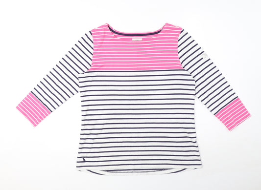 Joules Womens White Round Neck Striped 100% Cotton Pullover Jumper Size 14