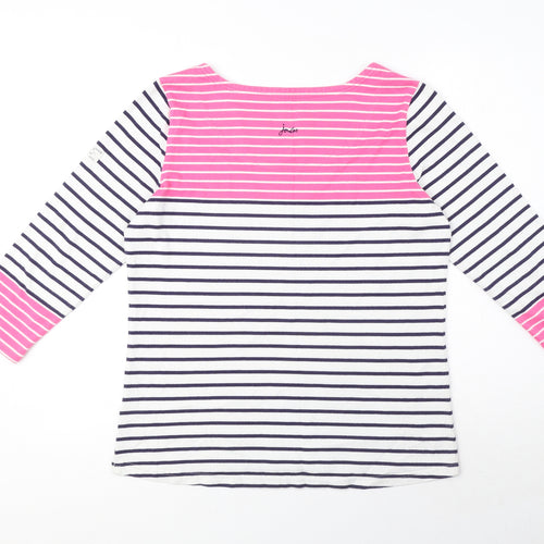 Joules Womens White Round Neck Striped 100% Cotton Pullover Jumper Size 14