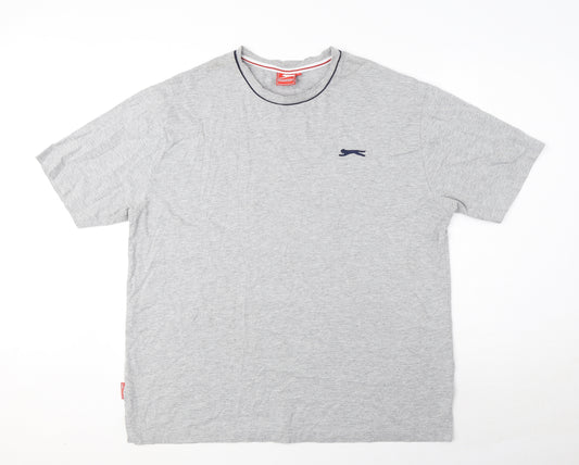 Slazenger Mens Grey Cotton T-Shirt Size 2XL Round Neck