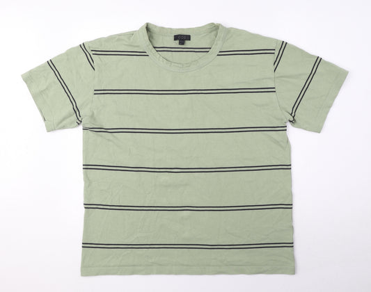 COS Mens Green Striped Cotton T-Shirt Size M Round Neck