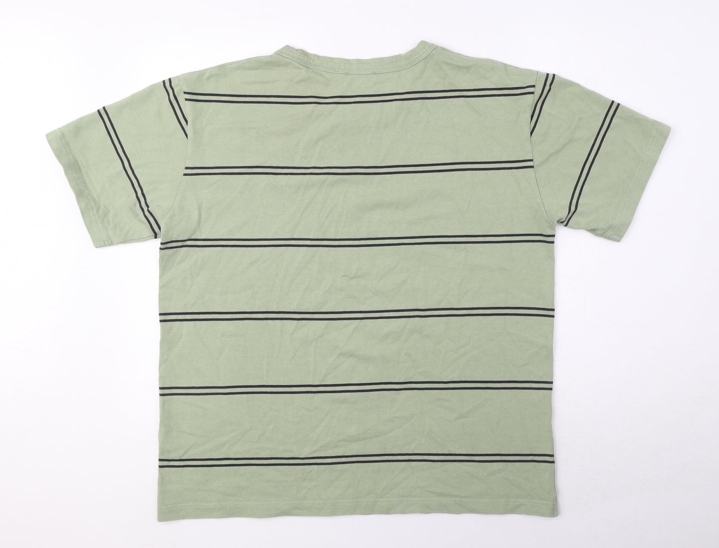 COS Mens Green Striped Cotton T-Shirt Size M Round Neck