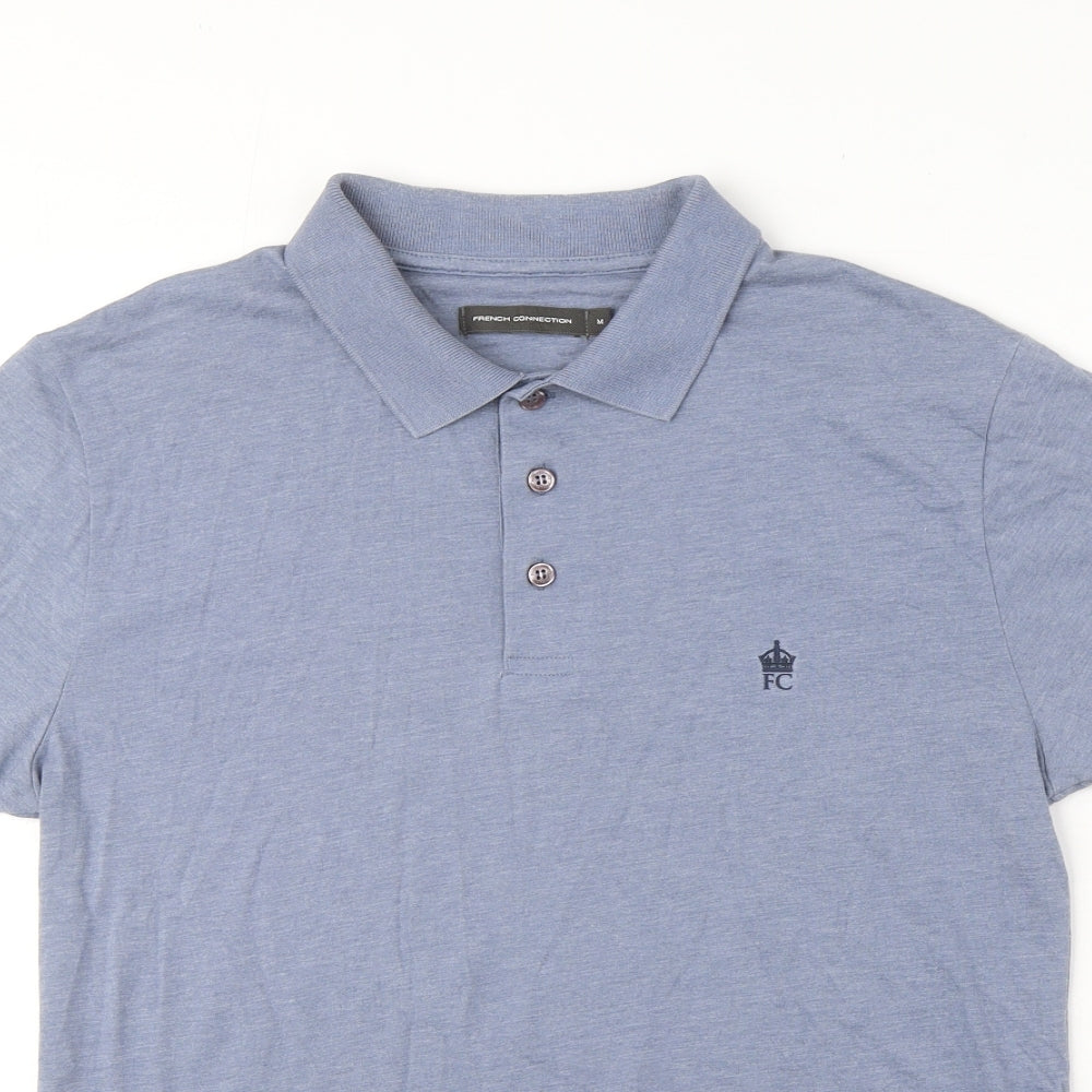 French Connection Mens Blue Cotton Polo Size M Collared Button