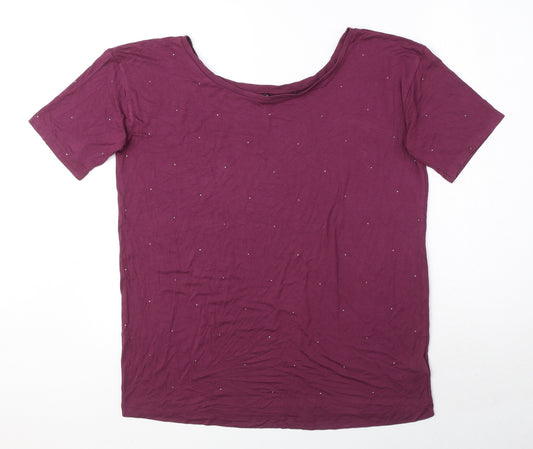 NEXT Womens Purple Viscose Basic T-Shirt Size 8 Round Neck