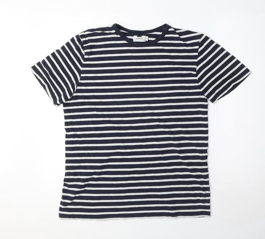 Topman Mens Blue Striped Polyester T-Shirt Size M Round Neck