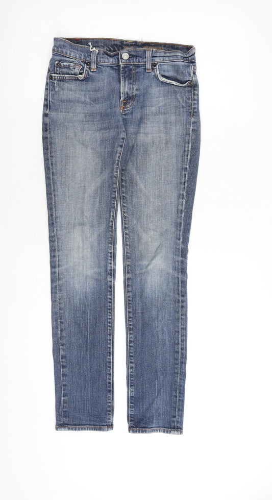 7 For All Mankind Womens Blue Cotton Straight Jeans Size 27 in L30 in Regular Zip