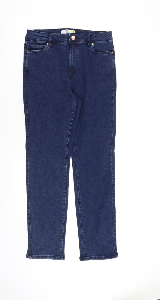 NEXT Womens Blue Cotton Straight Jeans Size 10 L30 in Slim Zip