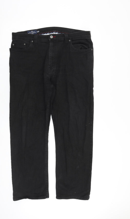 Marks and Spencer Mens Black Cotton Straight Jeans Size 36 in L29 in Regular Zip