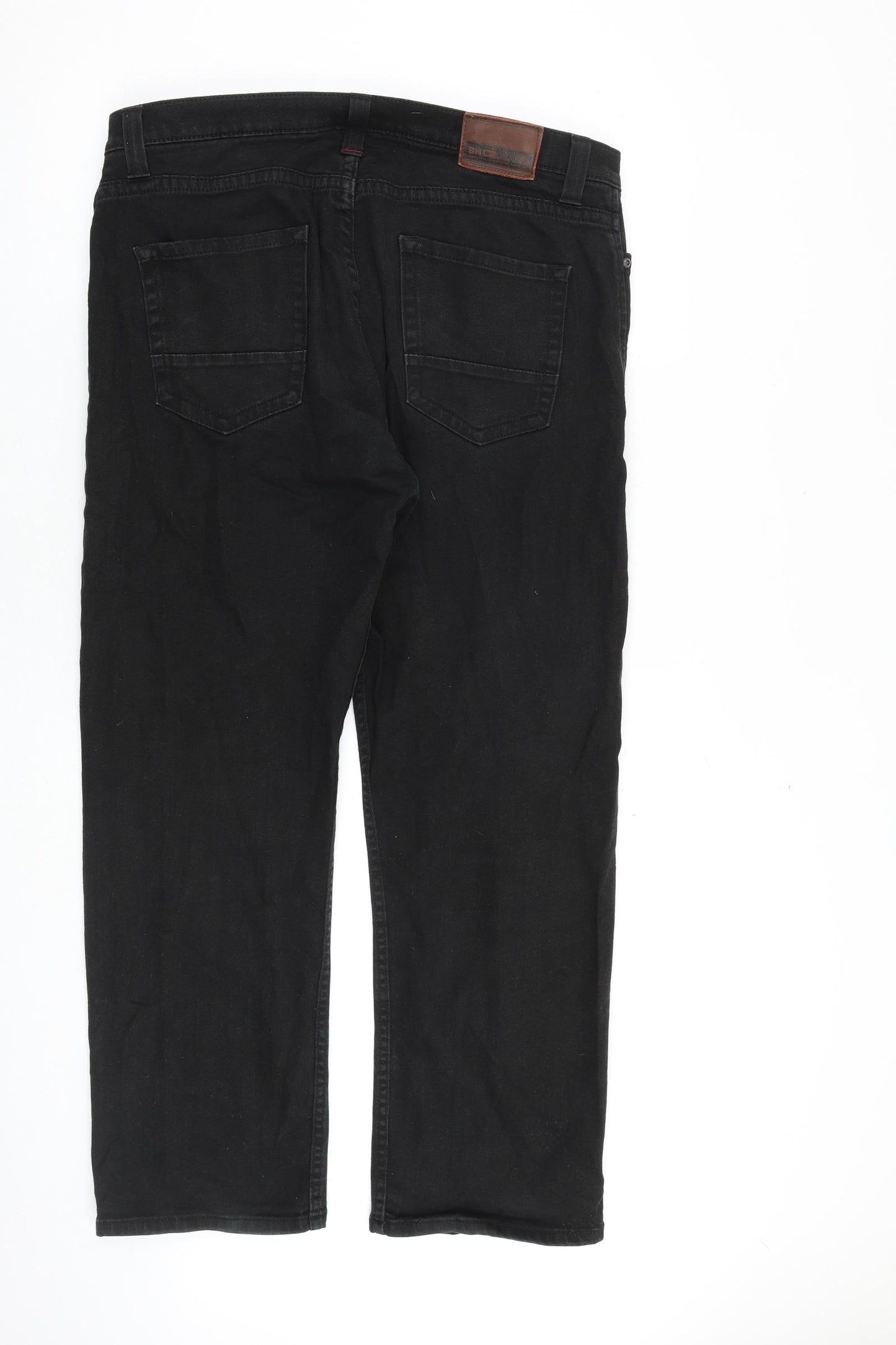 Marks and Spencer Mens Black Cotton Straight Jeans Size 36 in L29 in Regular Zip