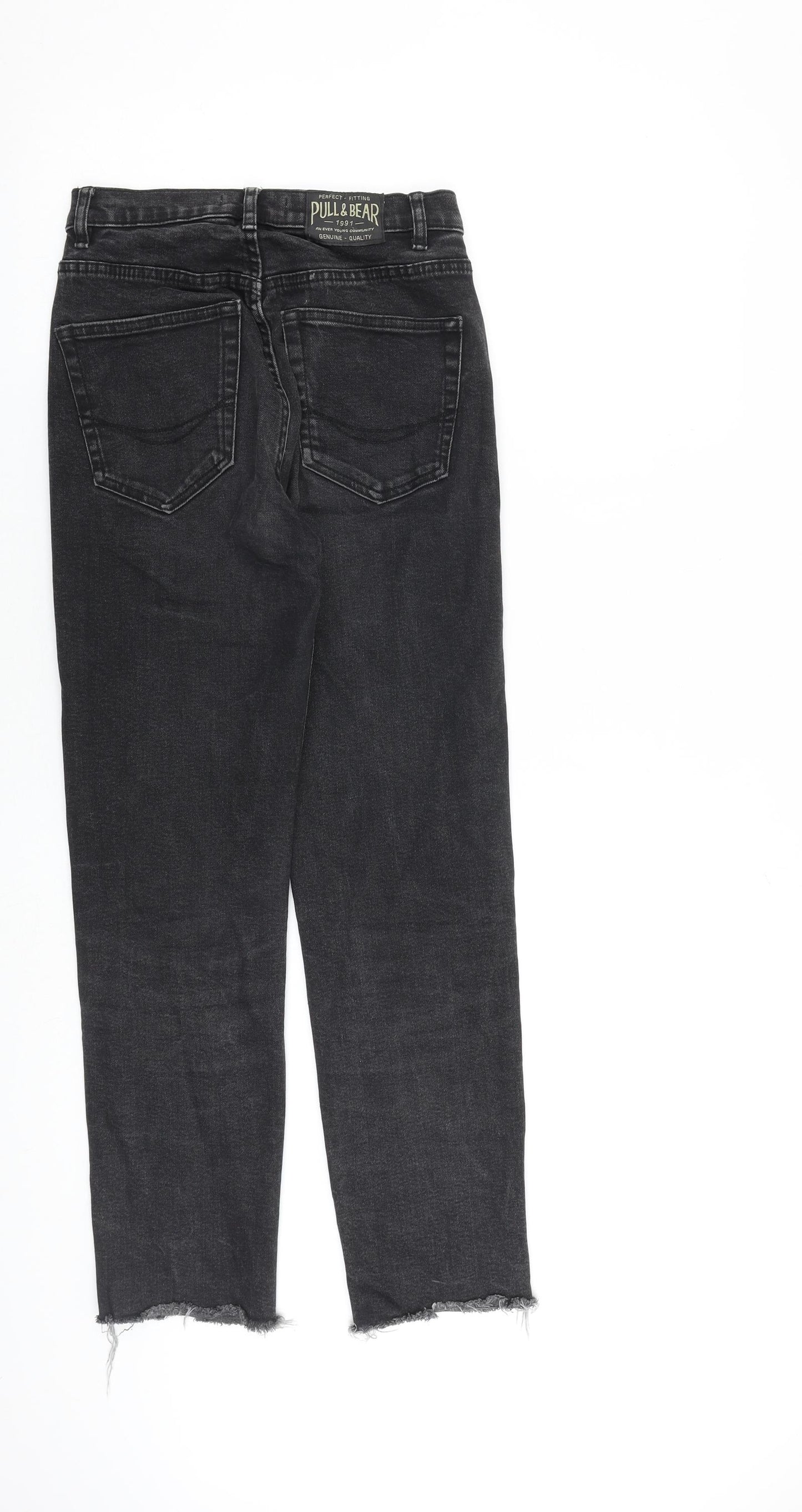 Pull&Bear Womens Grey Cotton Straight Jeans Size 6 L26 in Regular Zip - Raw Hem